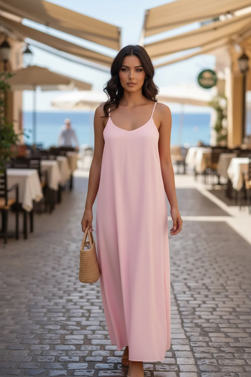 Långklänning med korsade band baktill